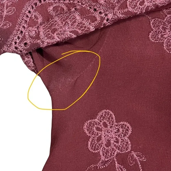 Wayf Burgundy Embroidered Flair Sleeved Dress sz S - Picture 6 of 13